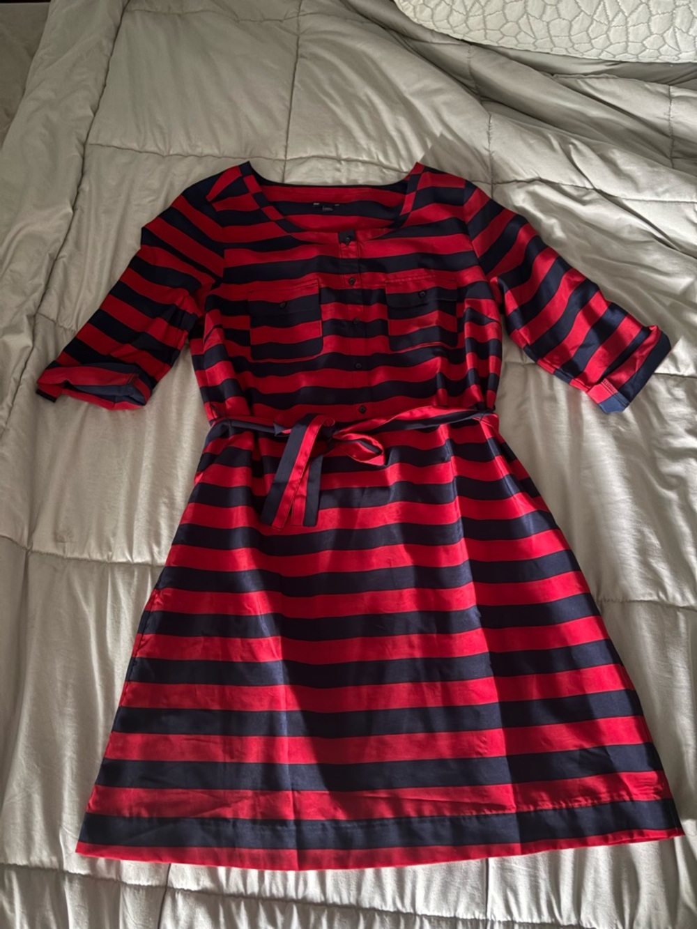 GAP Red and Navy Striped Belted Casual Dress